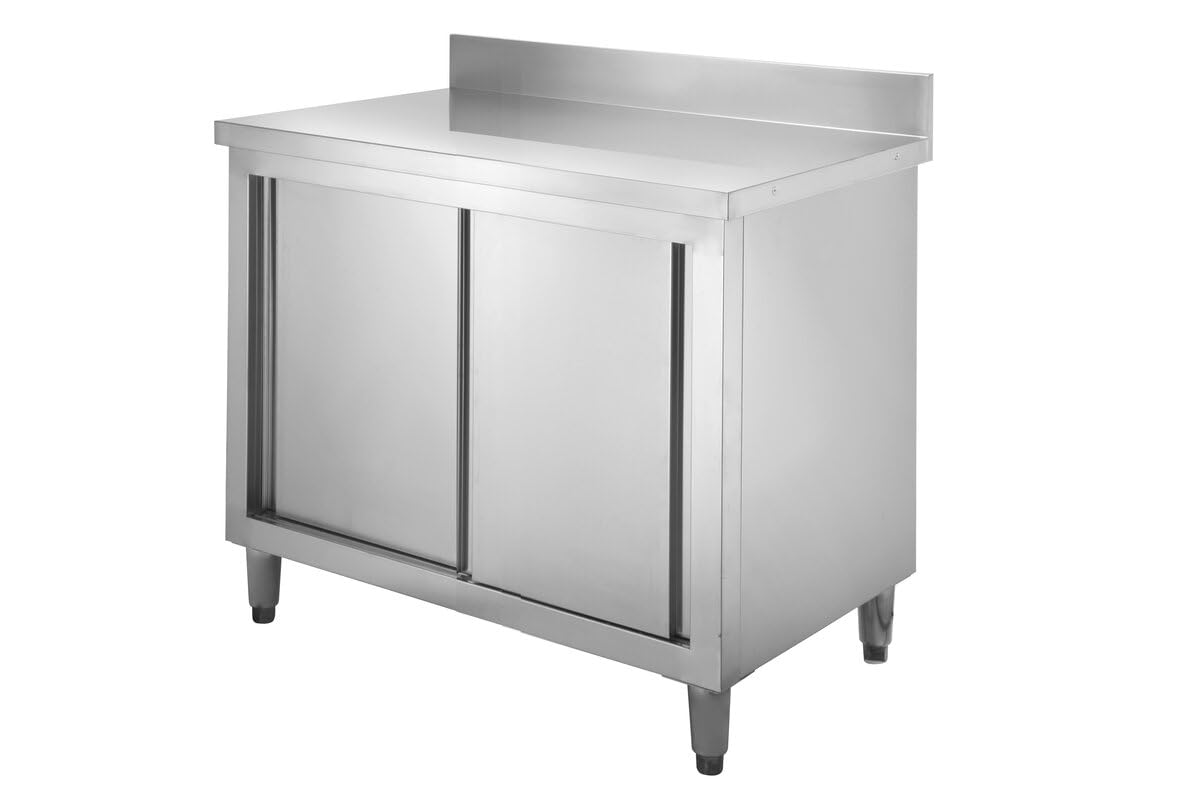 GastroHero Arbeitsschrank ASSB126A | 100 mm Aufkantung | Edelstahl Arbeitsschrank 100x70 cm | Hygienischer Gastro Schrank mit Stauraum | Profi Küchenmöbel für Gastronomie & Großküche