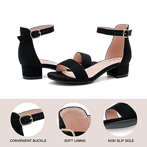 Image of Dufannie Girls Sandals Low Heels Dress Pump Ankle Strap Open Toe Flower Girl Wedding Party for Toddler Little Big Kid