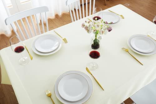Image of FOLINS&HOME Cream Rectangle Tablecloth 60 x 102 Inch Waterproof Table Cloth | Wrinkle Free Polyester Table Cloths, Spillproof Heavy Duty and Washable Table Cover for Party, Banquet - Rectangular /Oblong