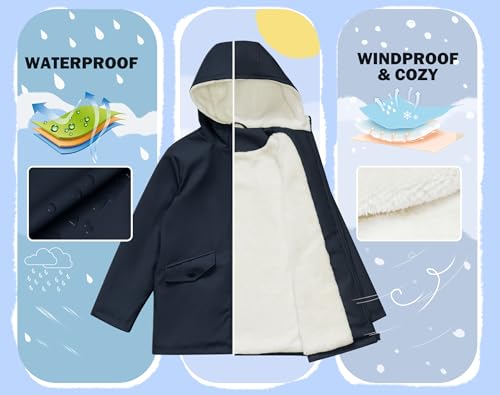 maoo garden Girls Boys Rain Jacket Lightweight Waterproof Raincoat Hooded Lined Long Windbreaker3