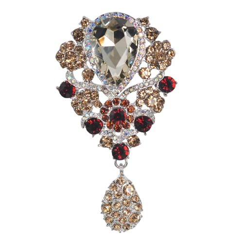 Image of Gyn&Joy Women's Austrian Crystal Bouquet Flower Teardrop Large Gorgeous Brooch Pin