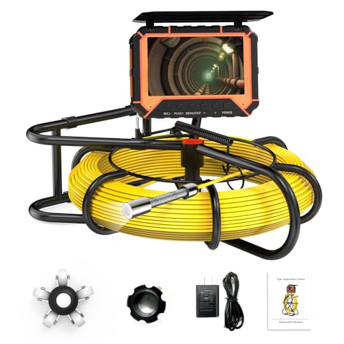 200 FT Sewer Camera,Upgraded 5'' HD IPS 32GB DVR Audio 360° Rotate Screen,23MM/0.9''HD JQKJCAM Snake Pipe Sewer Inspection Camera with 12 Light Meter Counter Portable Spool for Drain Plumbing (60M)