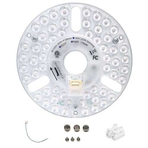 DPXMYG 5 LED Ceiling Fan Light Retrofit Kit 18W 5CCT 3000K/3500K/4000K/5000K/6000K Adjustable 120VAC ETL Light Kit for Ceiling Fan