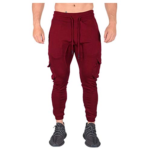 Goosun Mens Athletic Gym Fitness Workout Sweatpants Casual Trousers with Cargo Pockets Slim Fit Jogger Pant Cargo Pants Chino Pant Skinny Bodybuilding Running Drawstring Pants