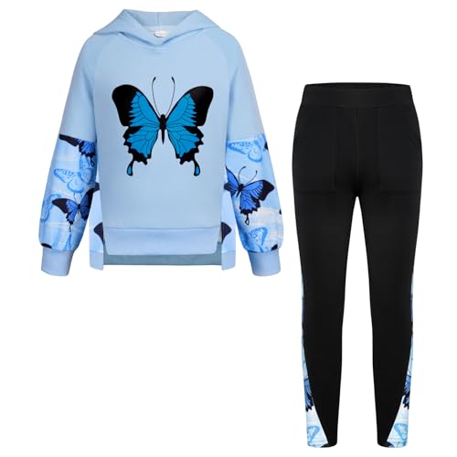 Seanrui Teen Girl Clothes Girls Fashion Sweatshirts Outfits Zize 12 Blue Butterfly Sweatsuits Tween Girls Trendy Clothes