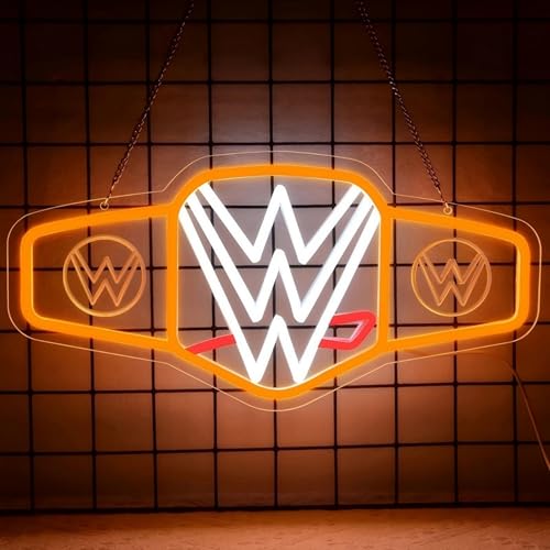 Wrestling Neon Sign LED Wall Decor with Brightly Colored Wrestling Belts and Logos for Gaming...