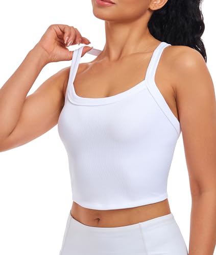 Image of Tank Tops for Women Scoop Neck Crop Tops Athletic Workout Tops Cute Seamless Cami Ribbed Tank Top