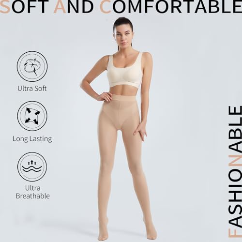 Semi Opaque Microfiber Tights - 2 Pack Ultra Durable Tights Control Top, Footed Pantyhose for Women4