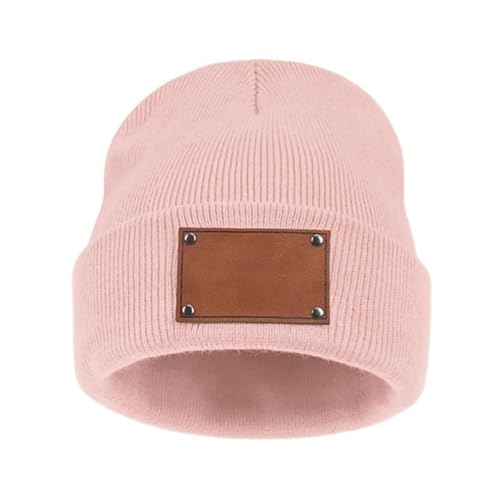 Custom Toddler Baby Beanies,Newborn Hats,Infant Beanie for Girls Boys,Winter Newborn Knit Hat,Leather Patch Baby Knit Hats