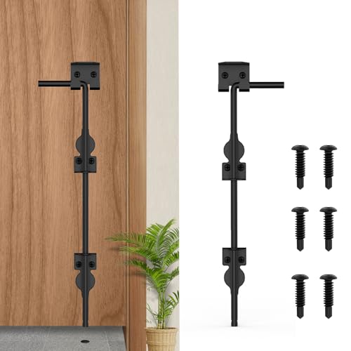 Image of 18 inch Cane Bolt Heavy-Duty Drop Rod for Gate, Heavy Duty Gate Latch for Wooden Fence Metal Gates, Vinyl Fence Gate Land Latch, Floor Latch for Fixing Door to The Ground, Black Coating, 1 Pack