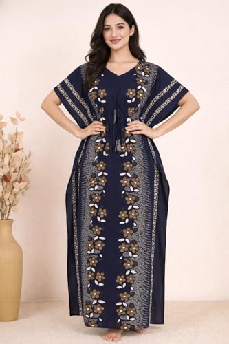 Image of Bahumaan Pure Cotton Kaftan Nighty for Women | Kaftan Maxi for Women | Kaftan Night Gowns for Women | Cotton Nighty for Women Stylish |