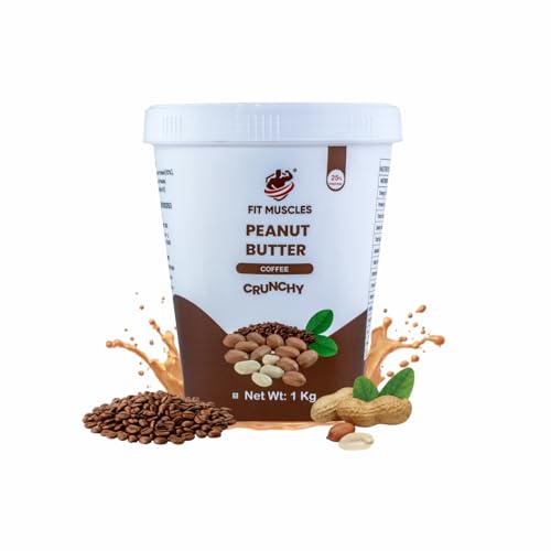 Image of Fit Muscles Coffee Crunchy Peanut Butter 1kg, 25g Protein, Crunchy Peanut Spread, Rich Coffee Flavour, Natural Peanut Butter, No Palm Oil, No Artificial Flavour, Healthy Breakfast Gym Diet Food