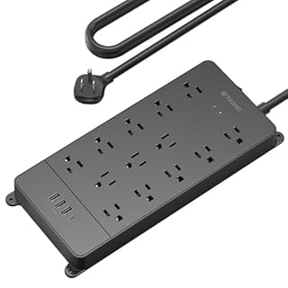 TROND Surge Protector Power Strip, 4000 Joules, ETL Listed, 13 Widely-Spaced Outlets Expansion with USB C Ports, Low-Profile Flat Plug, Wall Mountable, 5ft Extension Cord, 14AWG Heavy Duty, Black