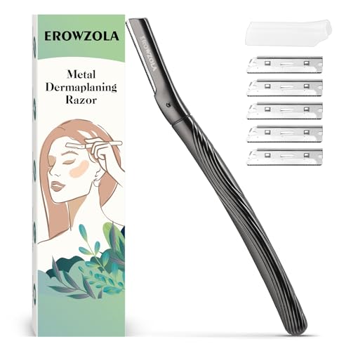 EROWZOLA Eyebrow Razor, Face Razors for Women and Men, Reusable Metal Handle with 6 Refill Blades, Eyebrow Trimmer with Precision Cover, Dermaplane Razor, Skin Care Tool - Black