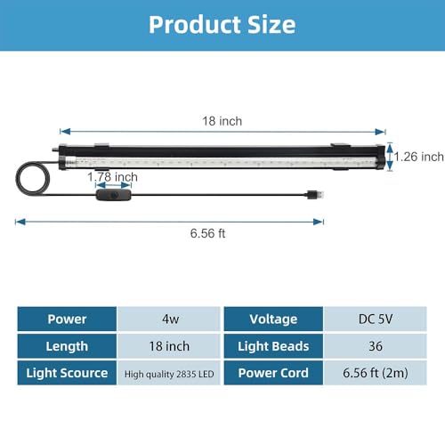 Image of DaToo Submersible Aquarium Light 18Inch Fish Tank Light Bubbler Wall with Air Bubble Hole IP68 Waterproof Color Changing Led Light for Freshwater and Saltwater Aquariums Fish Tanks