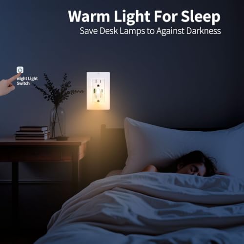 PD20W USB Outlet with LED Night Light, Electrical Wall Outlet with Type A and Type C USB Charging Ports,Tamper-Resistant Wall Outlets, Wall Plate for Phone Tablet and Cameras White (1, White) by AnyEnjoy - Used condition - Image 5