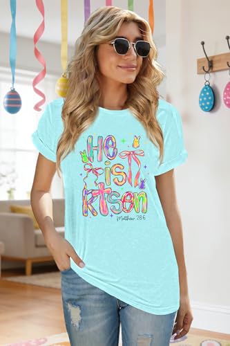 Image of Ithalt Easter Shirts for Women He is Risen Tshirt Easter Christian T-Shirt Jesus Lover Short Sleeve Tops