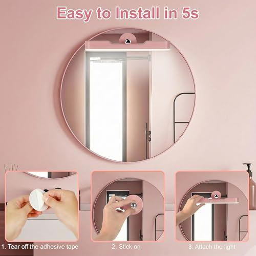 Image of Benreom 2 Pack Wireless Vanity Lights for Mirror, Rechargeable Battery Operated Makeup Light, Adjustable Light Bar, Magnetic Stick on LED Lighting Bathroom Decor Accessories, Pink