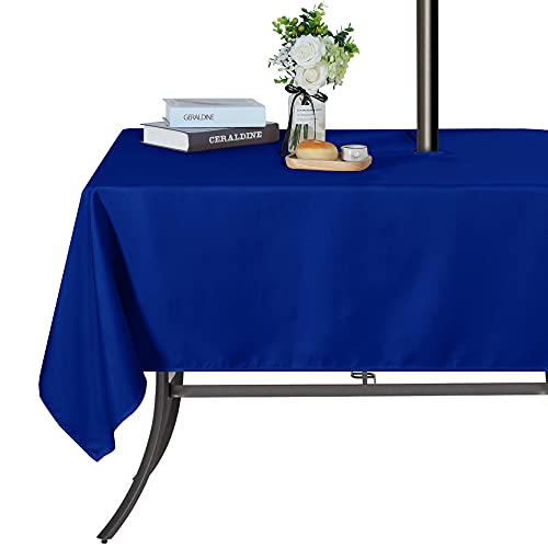 SARAFLORA Outdoor and Indoor Tablecloth -60x84 inch, Blue, Wrinkle Free Washable Waterproof Table Cloth with Umbrella Hole and Zipper Rectangle Table Cover for Spring/Summer/Patio/Picnic/BBQS/Party by SARAFLORA - Used condition - US$11.78