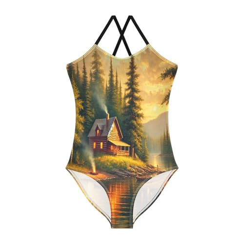 Lake Cabin Dusk Bathing Suits for Girls Kids Swimsuits Summer Beach One Piece Swimsuits Swimwear