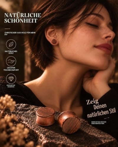 Crdifu 2 Paar Ohr Plug Flesh Tunnel Set aus Holz Double Flared Ohr Expander Piercing Schmuck(8-20mm)