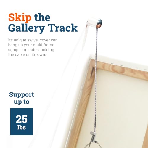 Image of PHS Art Hanging System for Gallery Wall - Adjustable Picture Hangers with Steel Art Cable - Ceiling Hanger Supports 25 lbs - Picture Hanging Systems No Track (Pack of 4)