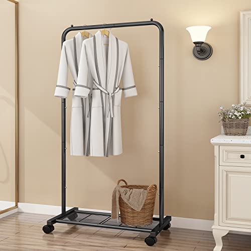 Simple Trending Clothes Clothing Rack, Rolling Garment Rack With Storage Shelves On Wheels, Black #TOP4
