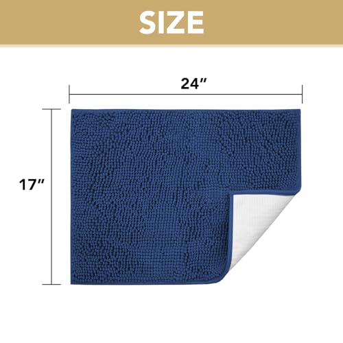 Image of H.VERSAILTEX Dog Door Mat for Muddy Paws Absorbent Dirt Trapper Non Slip Quick Dry Washable Chenille Mats for Dogs Entry Rug for Indoor Outdoor (Navy, 17 inch x 24 inch)