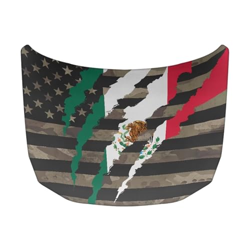 Image of Car Hood Cover Protector 59x39 Inch Car Hood Wrap Blankets Stretchable Automotive Accessories for Most Sedans SUV Trucks Pickup (USA Flag and Mexican Flag Claw Mark Design)