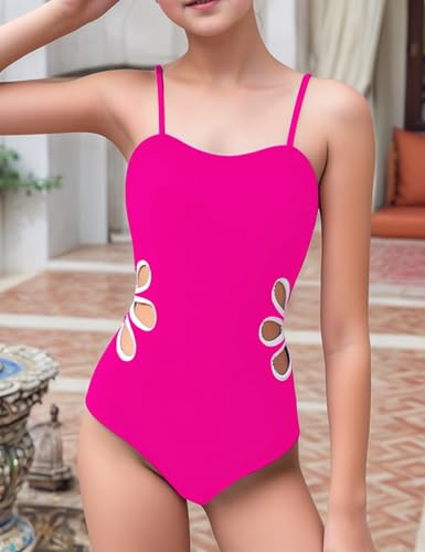 Arssm Girls One Piece Swimsuits Cut Out Bathing Suit with Cover Up Skirt Swimwear 8-14Y3