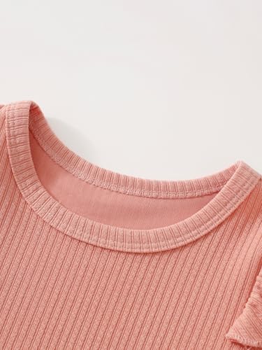 Little Girls 2 Pack Ruffle Long Sleeve Dress Flutter Ribbed Stretchy A Line Swing Casual Playwear Dresses 3-12Y3