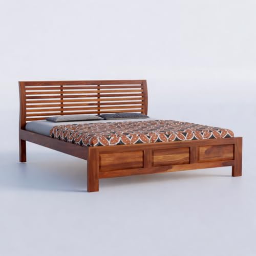 Image of OD ART Solid Sheesham Wood King Size Bed Without Storage (84x74 Inch) | Wooden Double Bed Cot for Bedroom | Modern Palang Design | Honey Finish