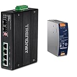 TRENDnet Bundle 6-Port Industrial Gigabit PoE+ DIN-Rail Switch TI-PG62B, 150W 52V DC 2.89A AC to DC DIN-Rail Industrial Power Supply TI-S15052