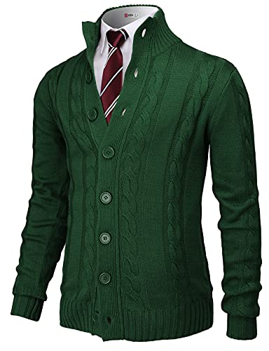 H2H Mens Cable Knitted Heavey Sweater Cardigan Thermal Button Down Closure2