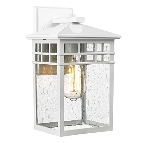 Image of Outdoor Light Fixture Wall Mount, Rustic Exterior Lights Fixture Wall Sconces with Seeded Glass for Front Porch, Waterproof Outdoor Lantern in White Finish for Home, Garage, Barn, Storefront