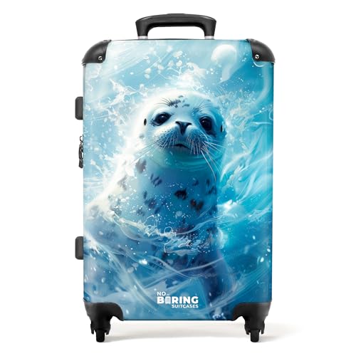 NoBoringSuitcases.com Kinder-Rollkoffer Mittelgroß mit TSA-Schloss - 67 cm 72 L (Babyrobbe Blau)