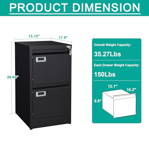 Sisesol 2 Drawer File Cabinet With Lock,Two Drawer Filing Cabinet,Vertical Metal File Cabinet For Home Office Organizer Storage Cabinet Fit Letter/A4/Legal Size File thumb #4