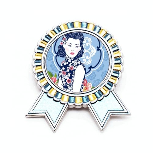 Broche fleur bleue de culture chinoise médaille M métal pour raviver un vêtement trop uni