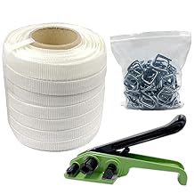 Heavy Duty 2500Lbs Break Strength 3/4" x 330 Woven Cord Banding Strapping Kit, Woven Cord Tensioner, 100 pcs Galvanized Wire Buckles and Woven Cord Roll