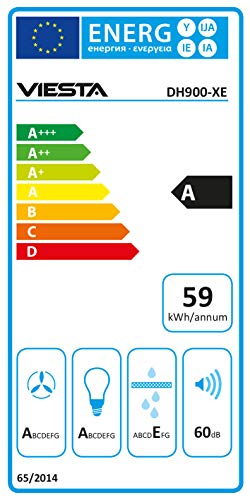 VIESTA DH900XE kopvrije afzuigkap 90cm 320W incl. actief koolstoffilter voor afvoerlucht & recirculatie, roestvrij staal… - Image 7
