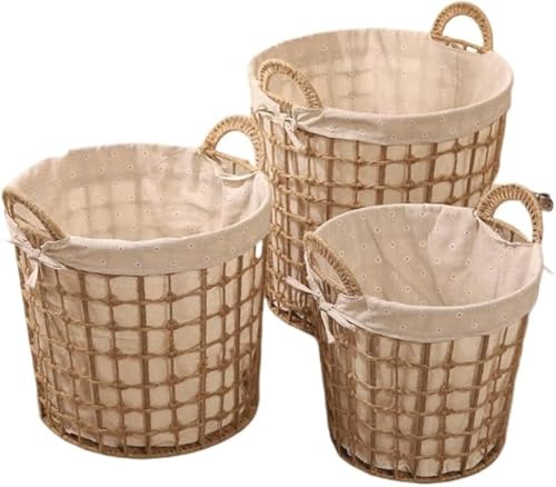 CokBluストロー製籐風汚れた衣類バスケットハンドル付きバスルームランドリー用衣類おもちゃ収納ボックス