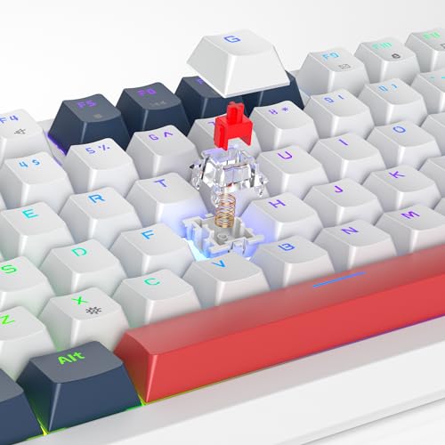 Image of Owpkeenthy 75 Percent Gaming Keyboard Gasket Mounted with Knob,82 Key Mechanical Keyboard Hot Swappable Linear Red Switch RGB Backlit for PC Laptop (White Earth)