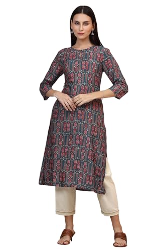 Image of W for Woman Pink Bold Geometric Printed Pure Cotton Straight Kurta
