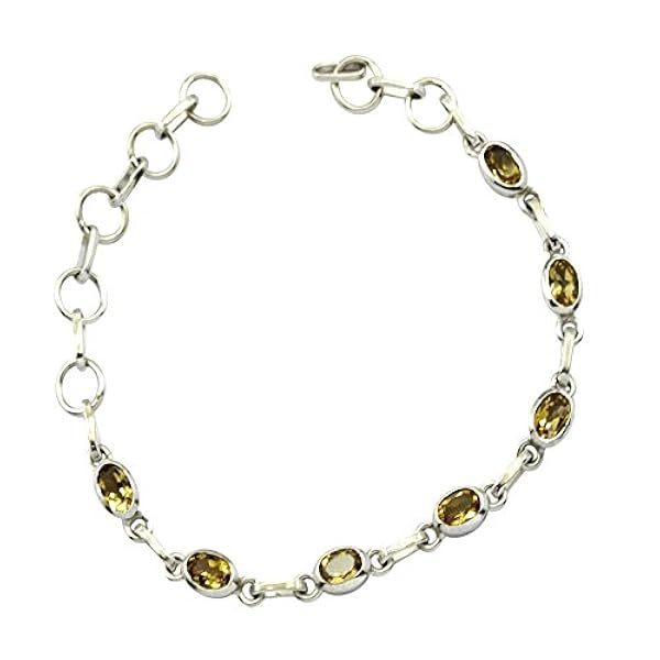 Gemsonclick Real Citrino Bracciali in Argento per Le Donne Chakra Healing Anello Primavera Birthstone L 6.5-8 Pollici