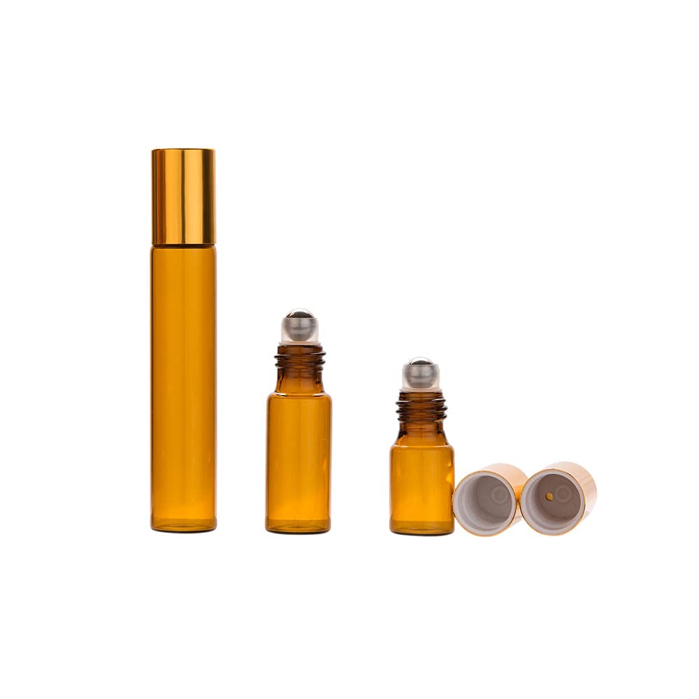Parfümflasche Leer Leerer Nachfüllbarer Parfümflasche 10 Stücke 3Ml 5Ml 10Ml 5Ml 10 Ml Nachfüllbar Bernstein Ätherische Ölflasche Stahlball Parfum Flaschen Rollen Auf Parfüm Fall-10Ml_Glass