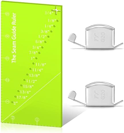 Seam Allowance Ruler and 2 Magnetic Seam Guide for Sewing Machine, 1/8” to 2” Straight Line Hems Sewing Ruler for Sewing Gauge, Includes 1/4” Pivot Point and 45 Degree Trim Line (Yellow)