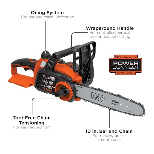 BLACK+DECKER 20V MAX Electric Chainsaw, 10 inch Cordless Chainsaw with Battery and Charger Included, Automatic Oiler, Low Kickback Power ...