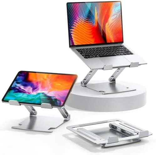 Glangeh Laptop Ständer Aluminium Robust, Belüfteter Ergonomisch Laptop Stand mit Höhenverstellbarer, Wärmeableitung Laptopständer Kompatibel mit MacBook Pro Air, Dell, HP, Alle 10-16" Laptops