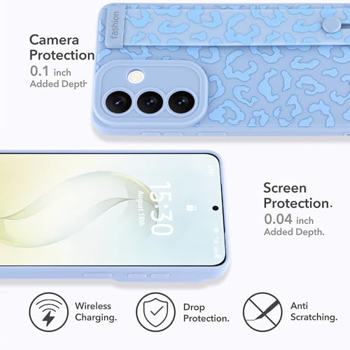 Image of Compatible with Samsung Galaxy S26 Plus Case with Strap Wrist Blue | Cheetah Print Shockproof Soft TPU Protective Cover for Women Girls, Slim Anti Scratch Case 6.7 Inch, Blue