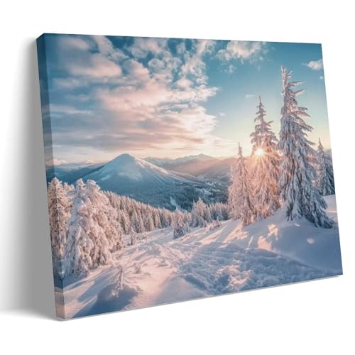 Toile murale paysage enneigé déco salon moderne grand tableau pin d'hiver DEBAOKA 60x90
